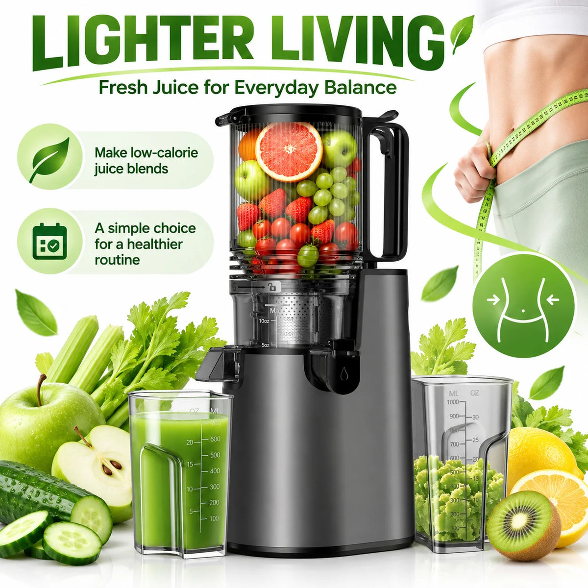 Slow Masticating Cold Press Juicer With Large Feed Chute