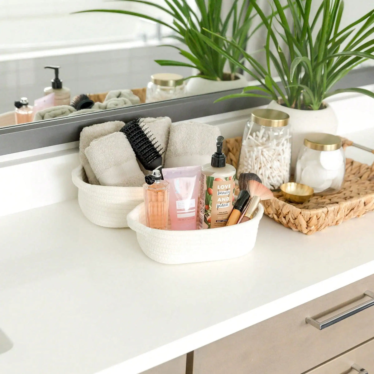 Natural Cotton Rope Storage Baskets Woven Home Decor Organizer Bins