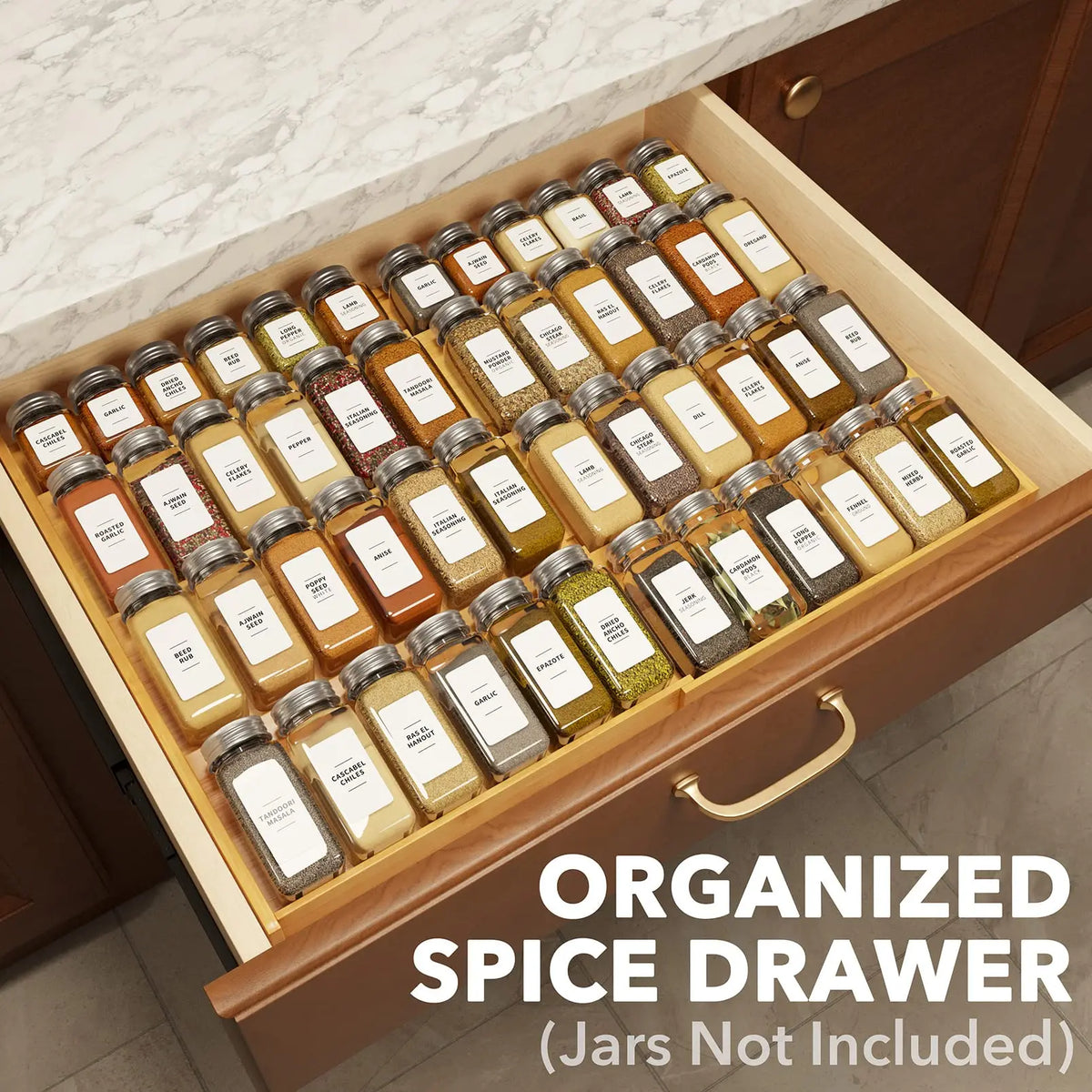SpaceAid Bamboo Spice Drawer Organizer For Kitchen Cabinet
