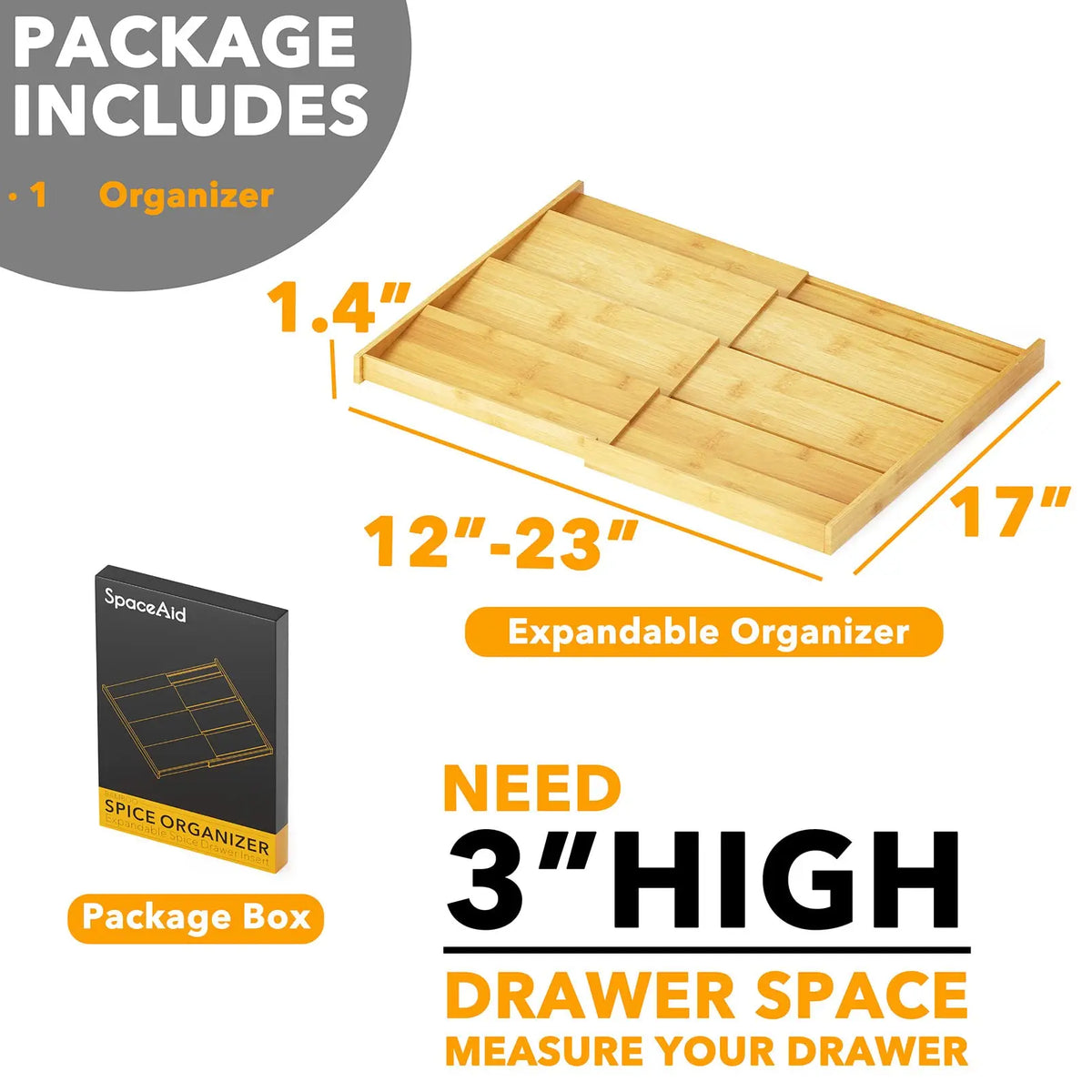 SpaceAid Bamboo Spice Drawer Organizer For Kitchen Cabinet