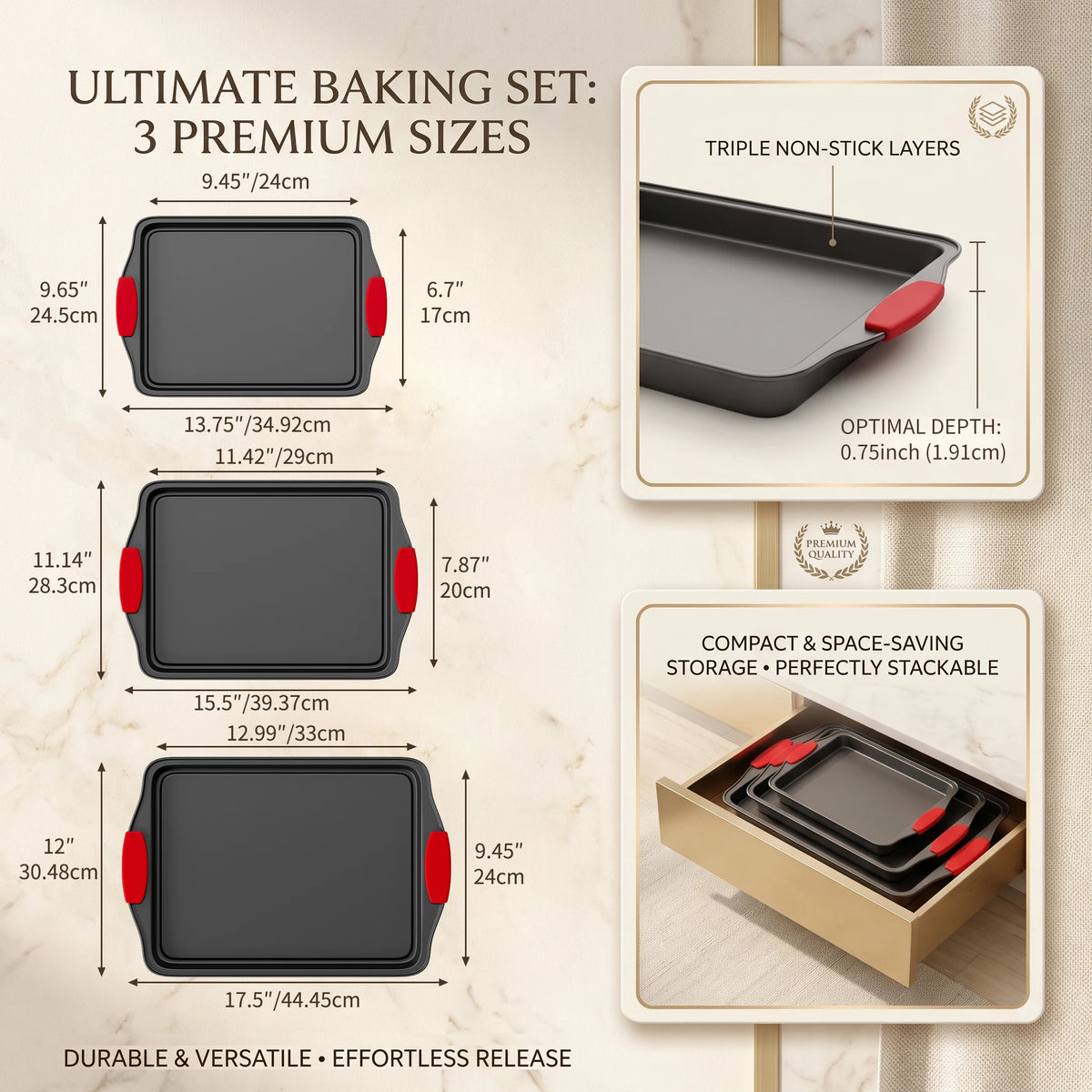 Premium Carbon Steel Nonstick Rimmed Baking Pan Set