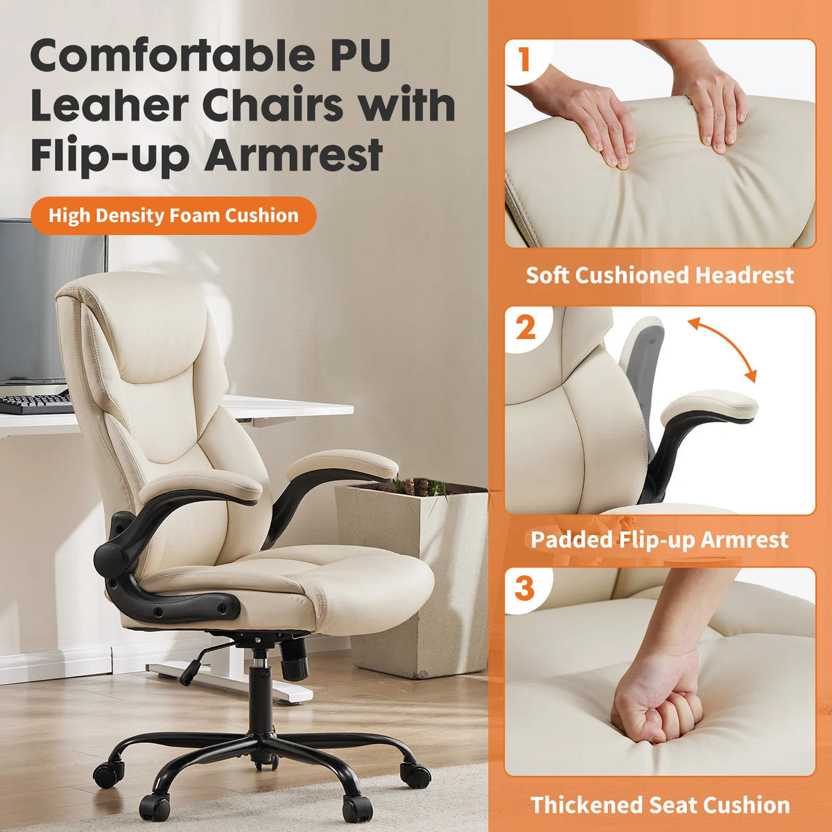 JHK Ergonomic Office Chair With Adjustable Height And Armrests