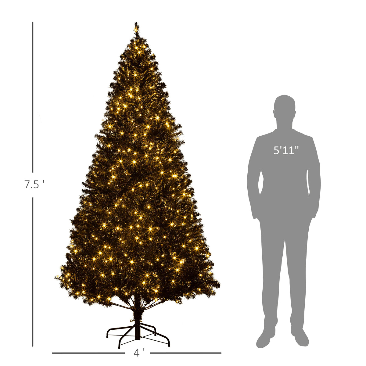 HOMCOM Prelit Artificial Christmas Tree With Sturdy Metal Stand