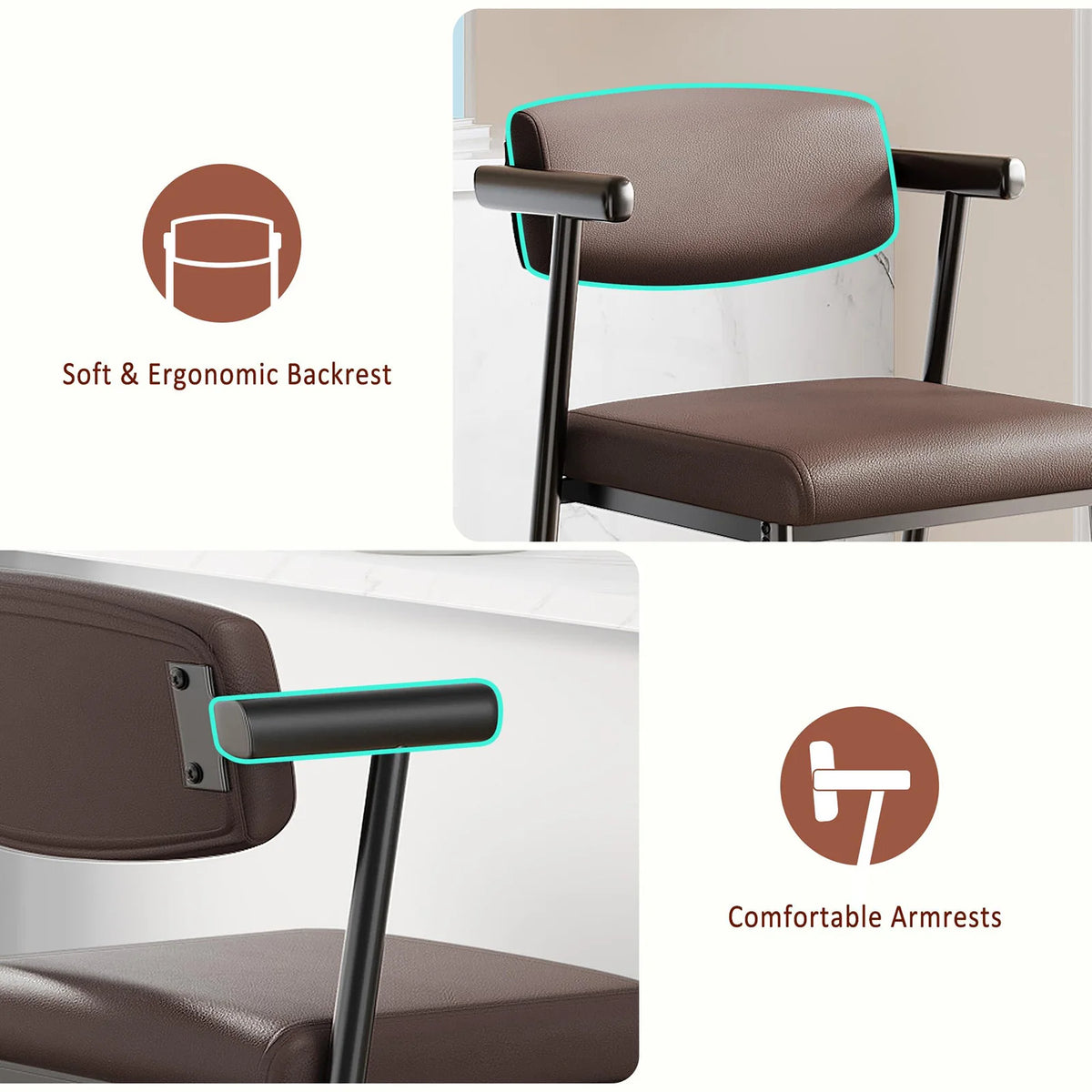 HiMISS Counter Height Bar Stools Set With Arms And Footrest
