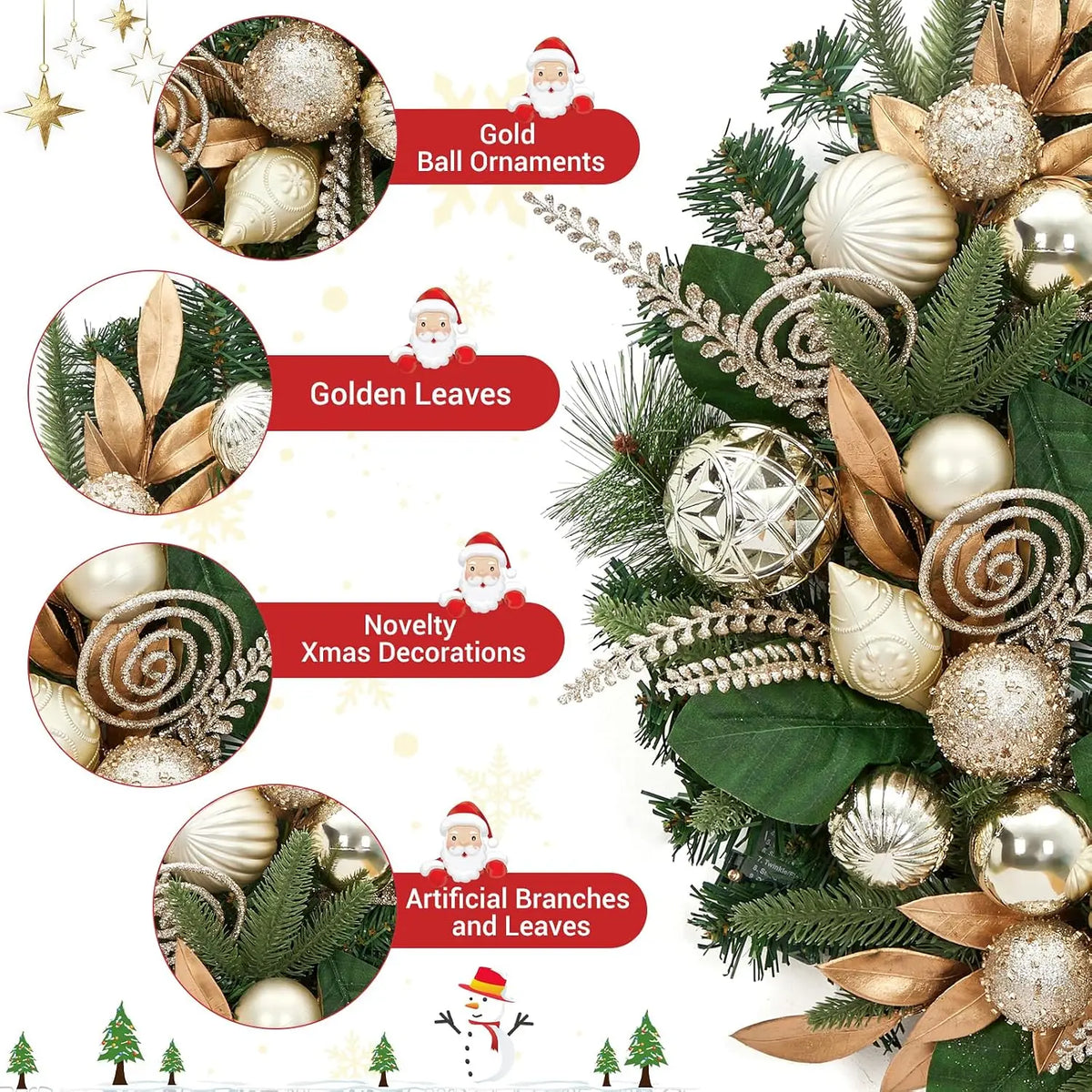 Garvee Artificial Christmas Wreath Pre Lit With Led Lights Ornaments