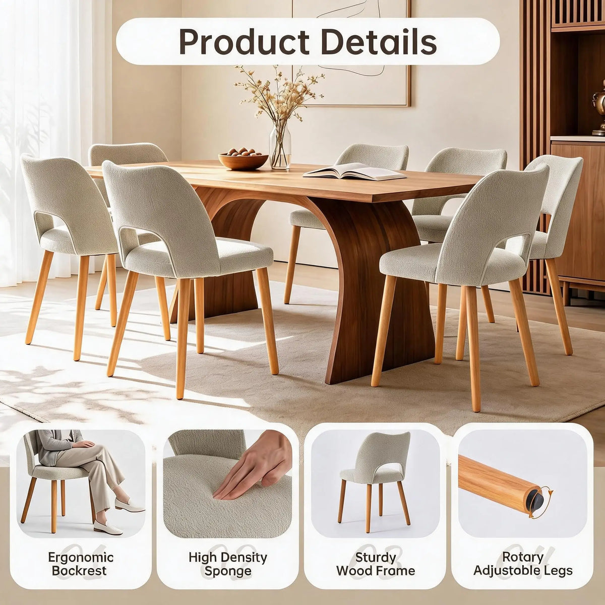 HiMiss Modern Upholstered Dining Chairs With Wooden Legs