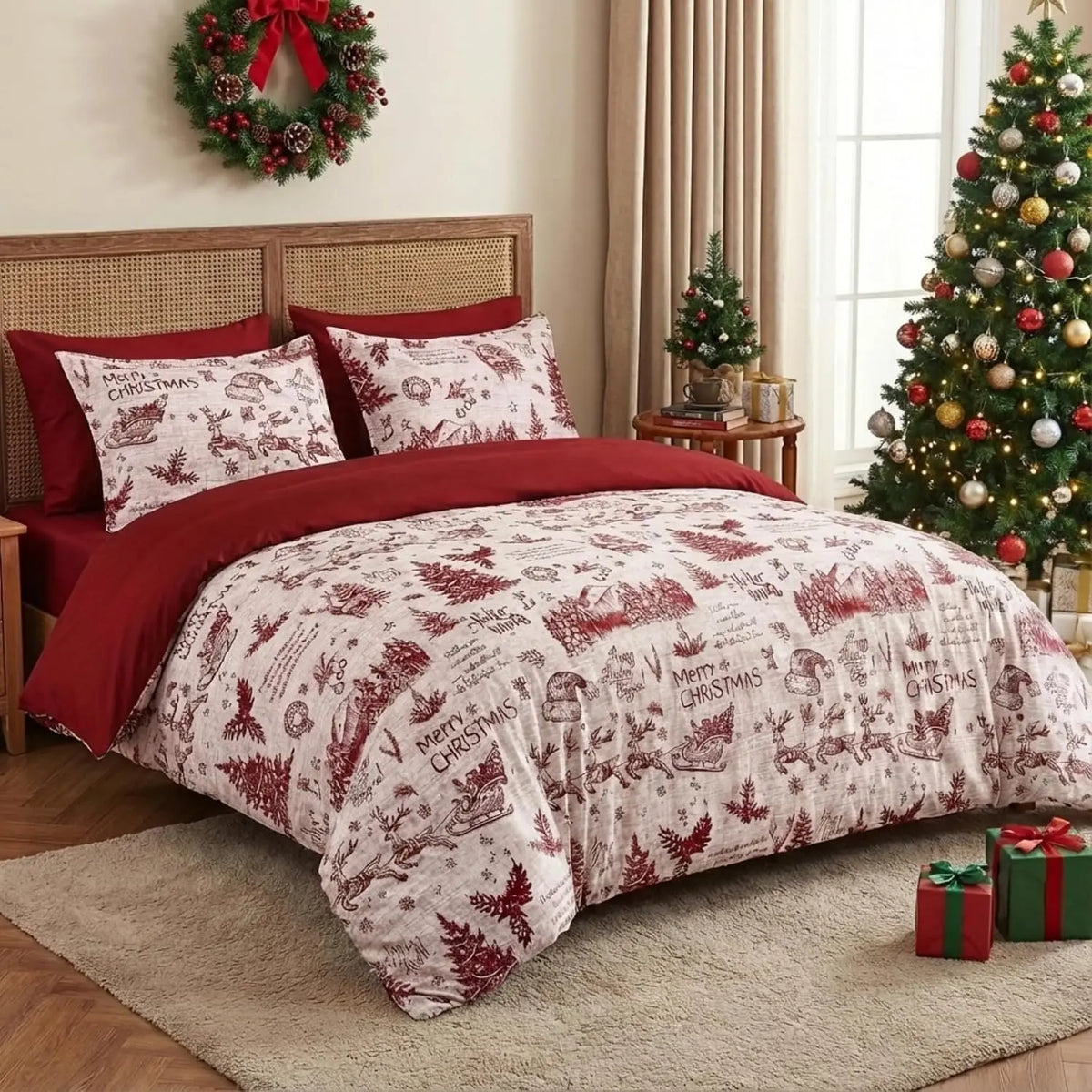 Christmas Holiday Duvet Cover Soft Cotton Blend Bedding Set