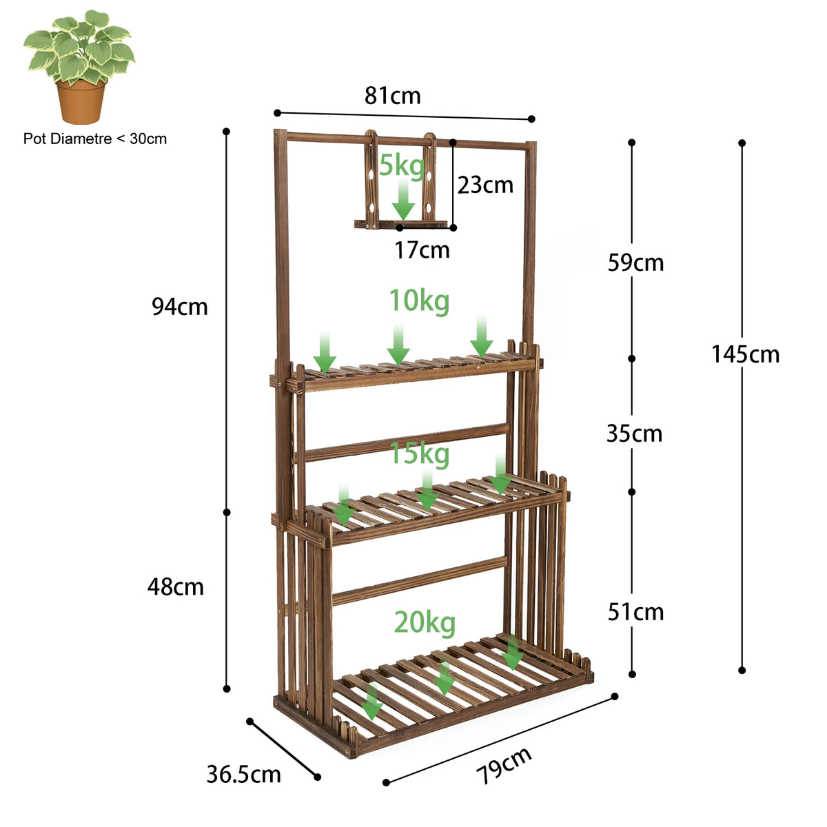 Multi Tier Wooden Hanging Plant Stand For Indoor And Outdoor