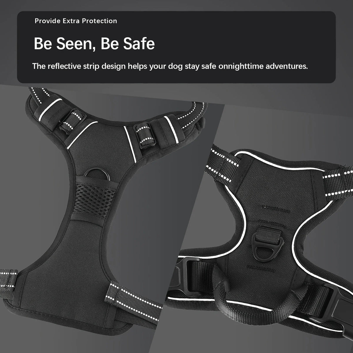 Reflective Adjustable Oxford Dog Harness With Poop Bag Dispenser