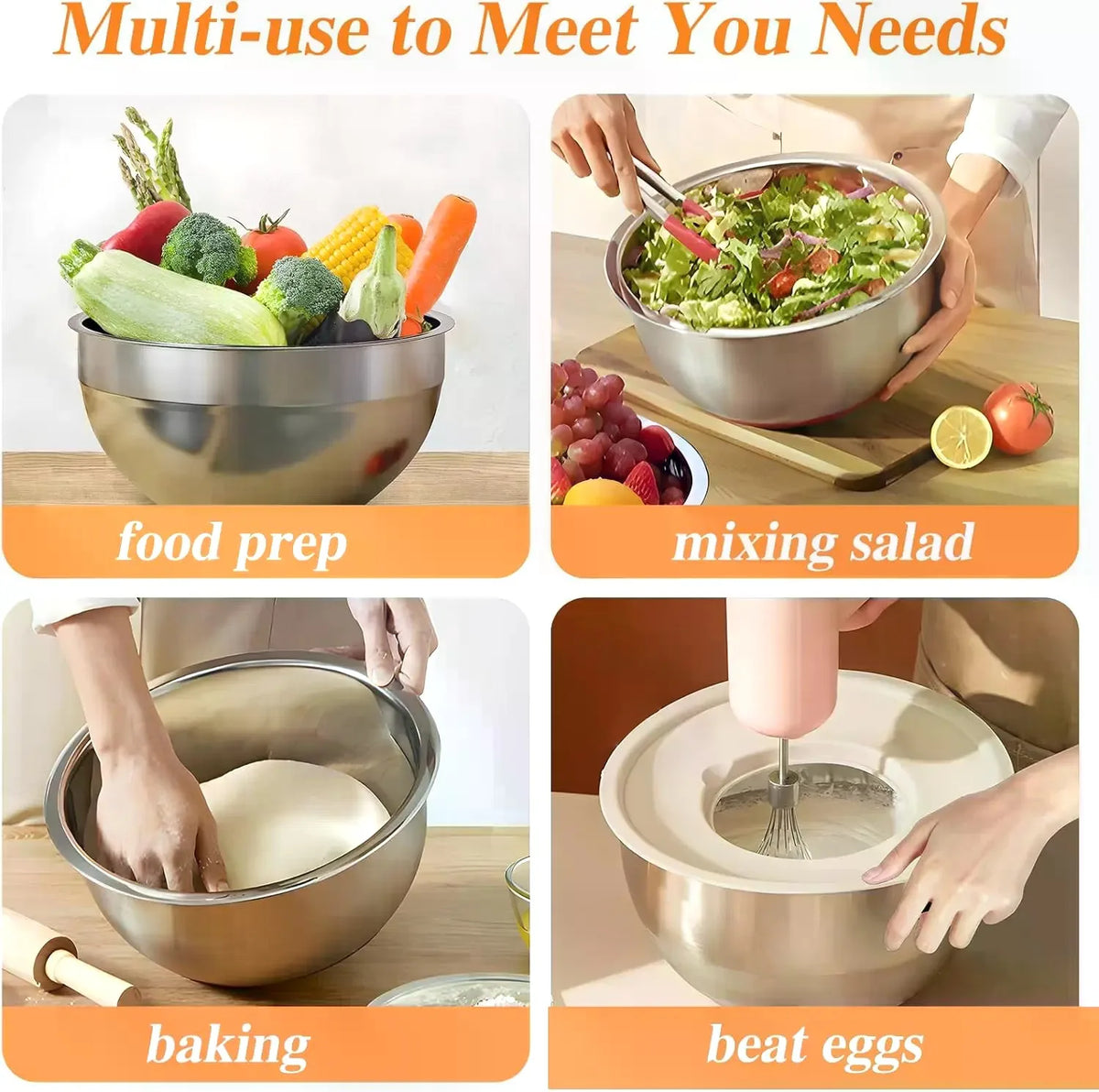 Stainless Steel Mixing Bowl Set With Lids And Attachments