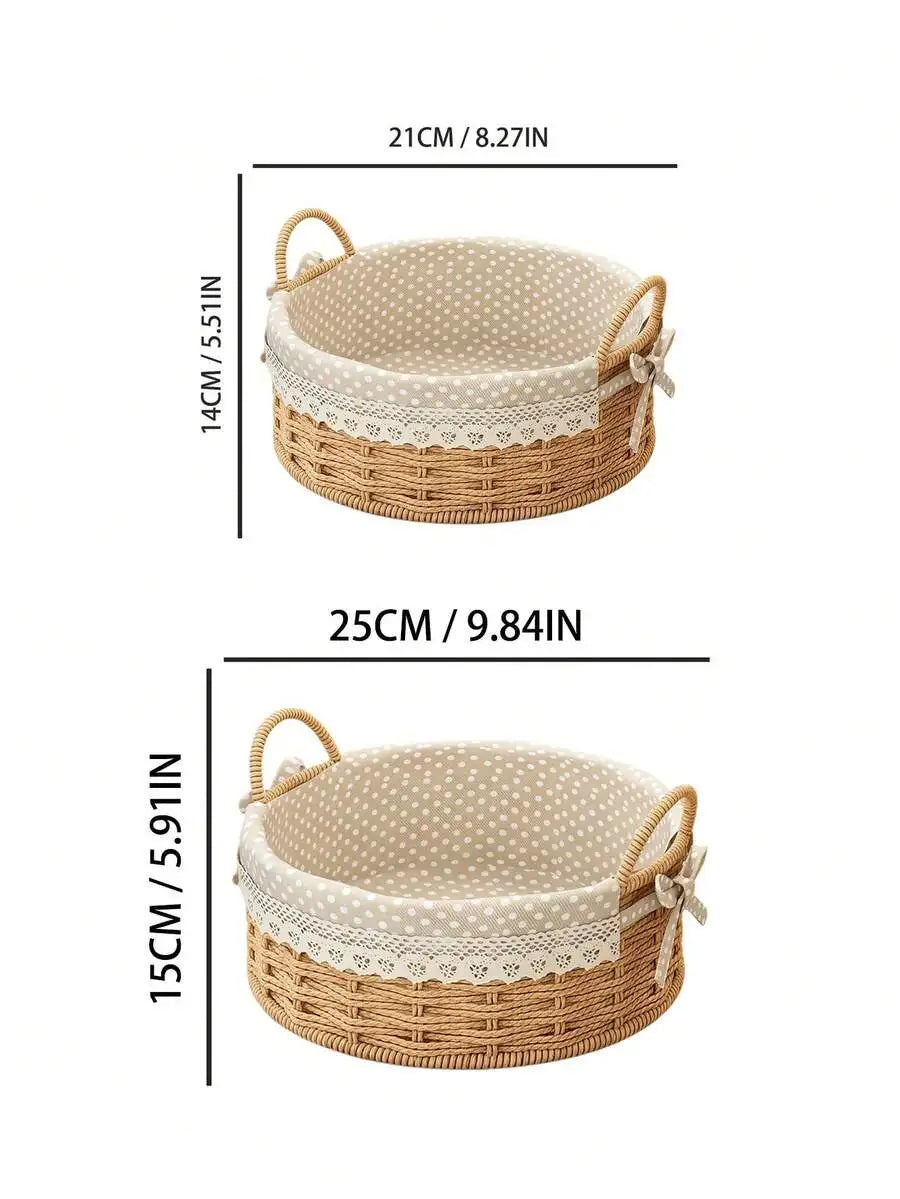 Natural Woven Wicker Basket With Lace Liner And Double Handles