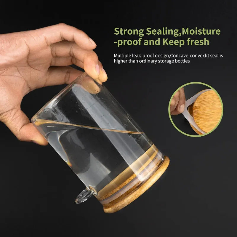 Premium Glass Storage Jars With Wooden Spoon And Lid