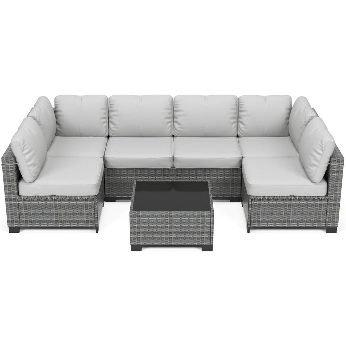 HiMiss Seven Piece Modular Outdoor PE Rattan Sectional Sofa Set