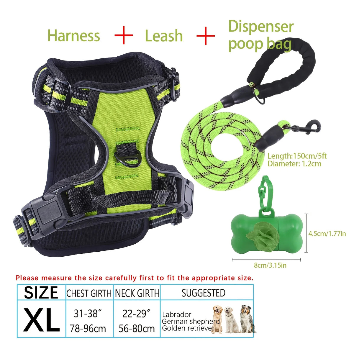 Reflective Adjustable Oxford Dog Harness With Poop Bag Dispenser