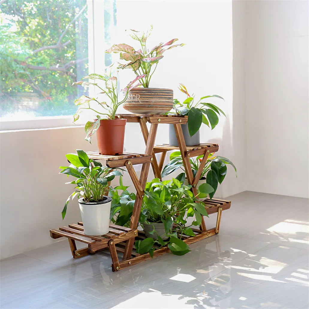Triangular Corner 6 Tier Wooden Plant Stand Flower Display Rack