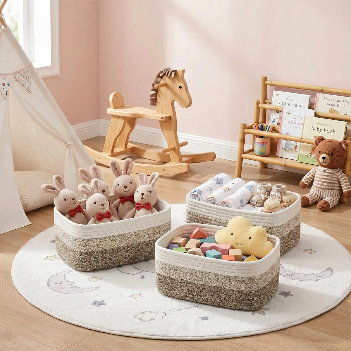 HiMISS Cotton Rope Woven Rectangular Organizer Storage Bins