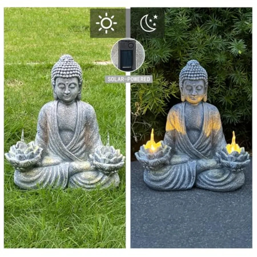 Solar Powered Flickering LED Buddha Statue For Home Decor