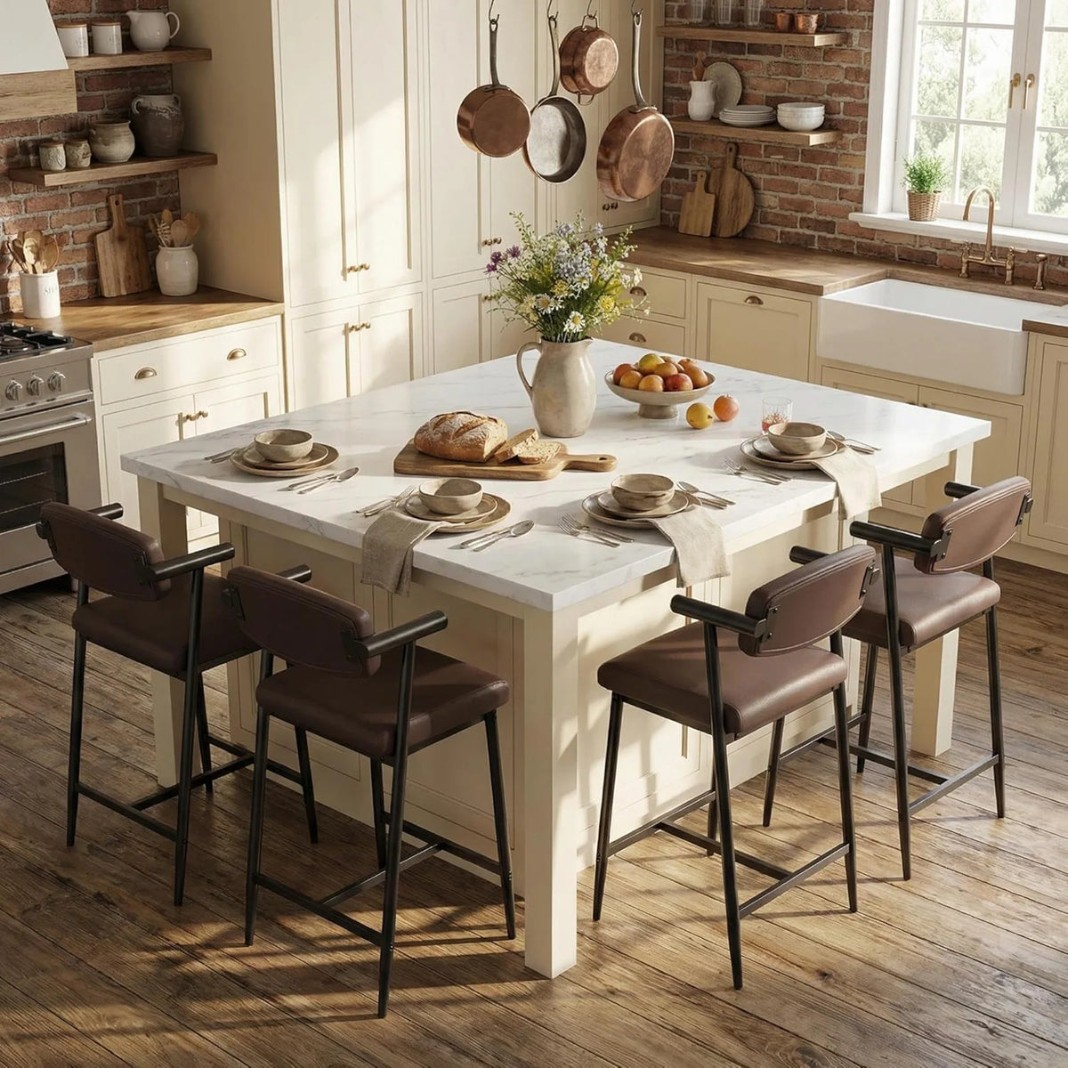 HiMISS Counter Height Bar Stools Set With Arms And Footrest
