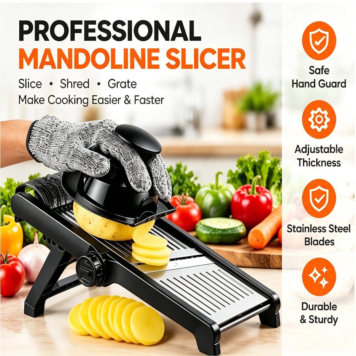 Upwork Adjustable Vegetable Mandoline Slicer With Safety Hand Guard