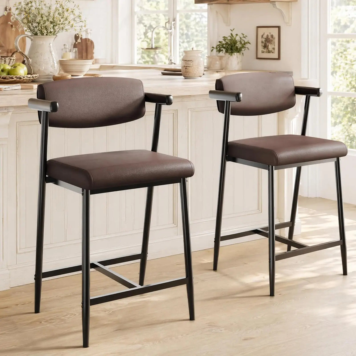 HiMISS Counter Height Bar Stools Set With Arms And Footrest