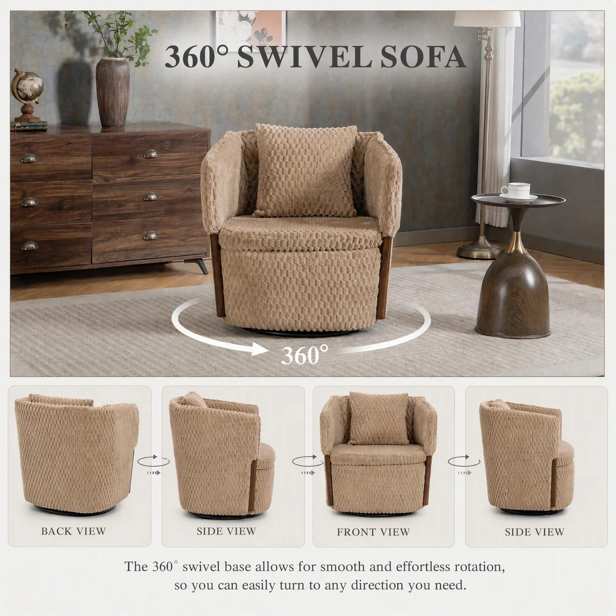 Modern Rotating Storage Sofa With Wooden Frame And Cushions