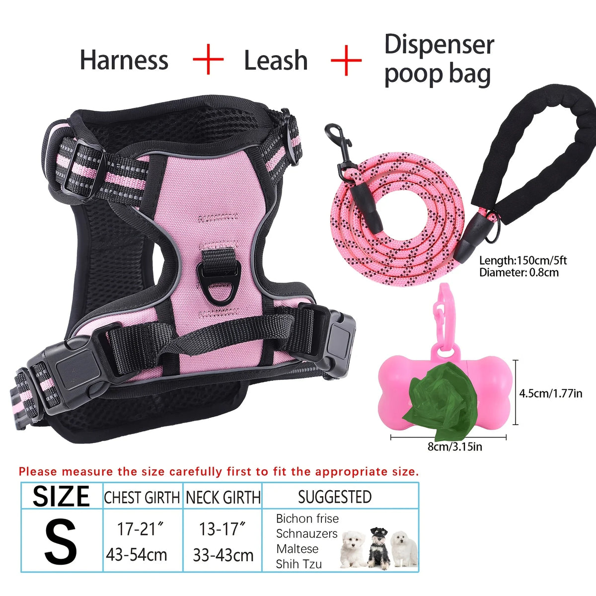 Reflective Adjustable Oxford Dog Harness With Poop Bag Dispenser
