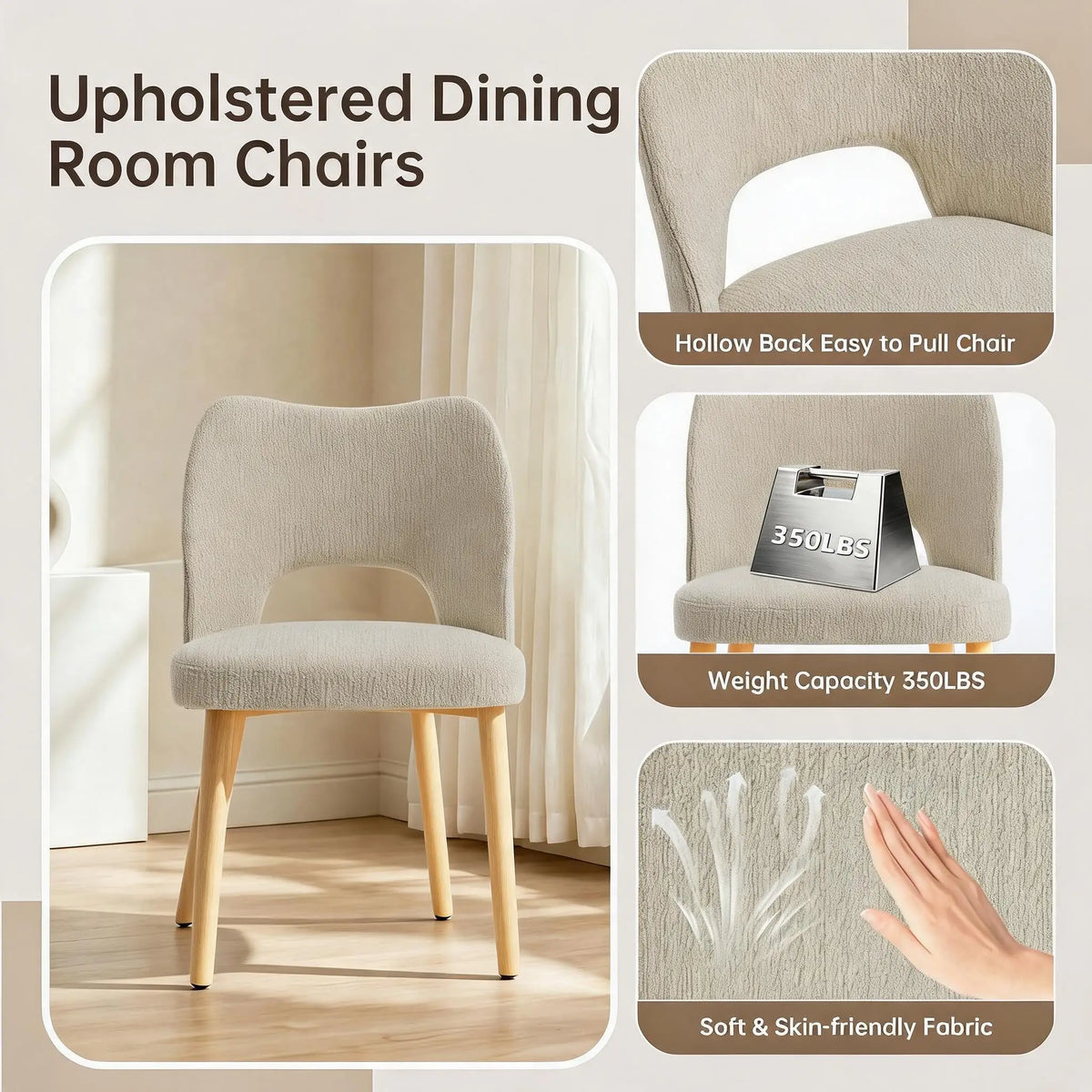 HiMiss Modern Upholstered Dining Chairs With Wooden Legs