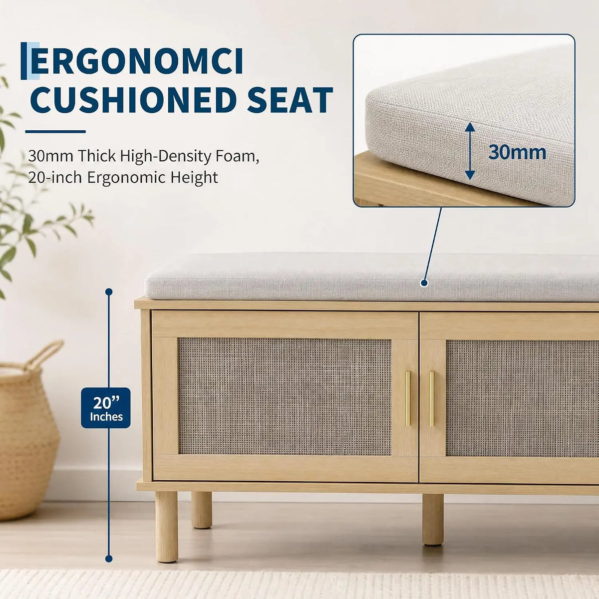 Garvee Cushioned Shoe Storage Bench With Adjustable Shelves