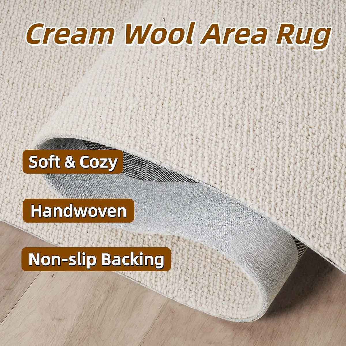 Handwoven Natural Wool Area Rug With Plant Pattern Design
