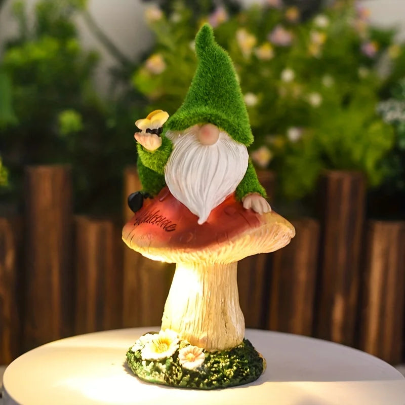 Solar Powered Gnome Mushroom Garden Statue Outdoor Decor Light