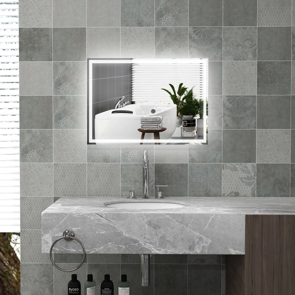 HOMCOM LED Illuminated Wall Mount Bathroom Touch Control Mirror