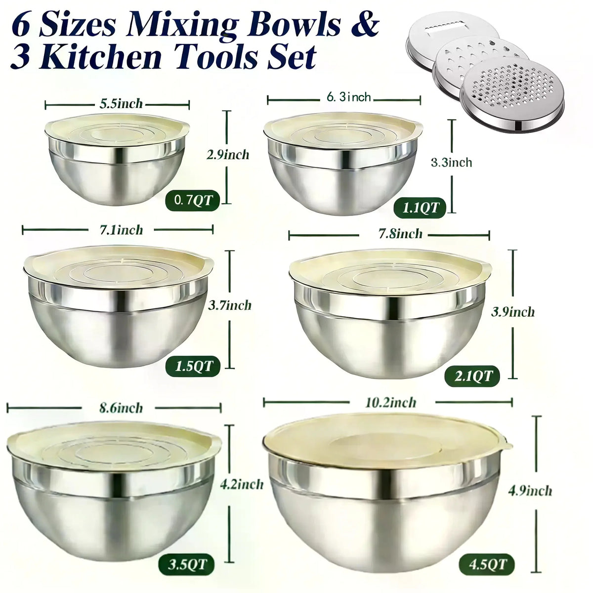 Stainless Steel Mixing Bowl Set With Lids And Attachments