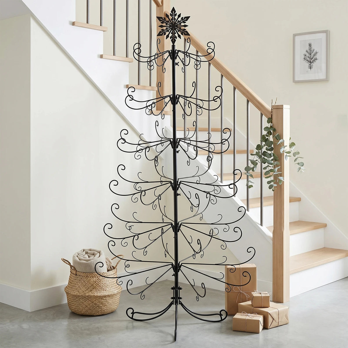 Wrought Iron Christmas Tree With Snowflake Top Display Ornament