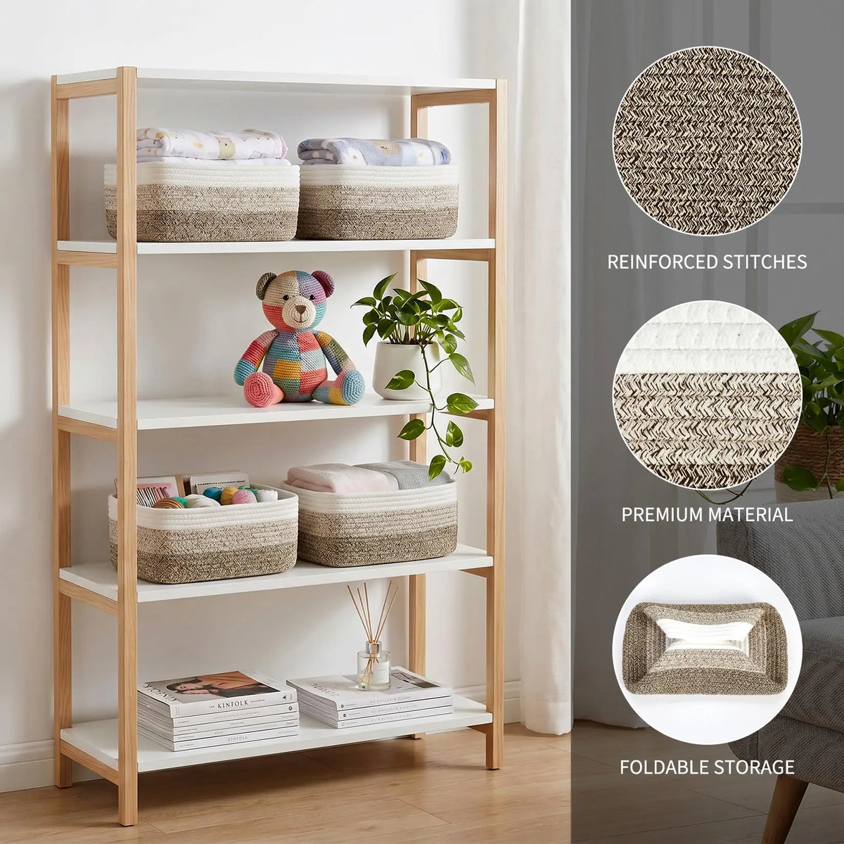 HiMISS Cotton Rope Woven Rectangular Organizer Storage Bins