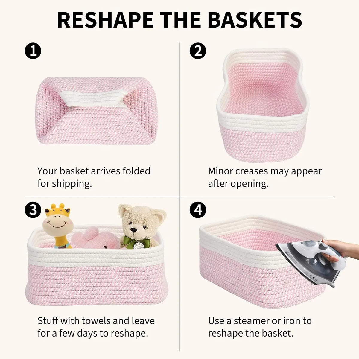 Garvee Soft Cotton Rope Woven Rectangular Storage Basket Set