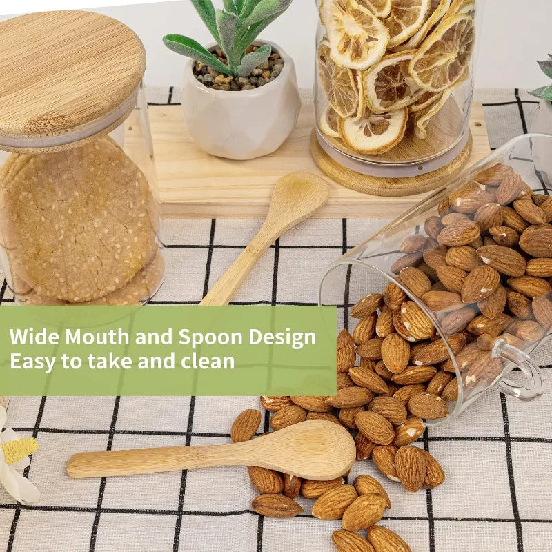 Premium Glass Storage Jars With Wooden Spoon And Lid