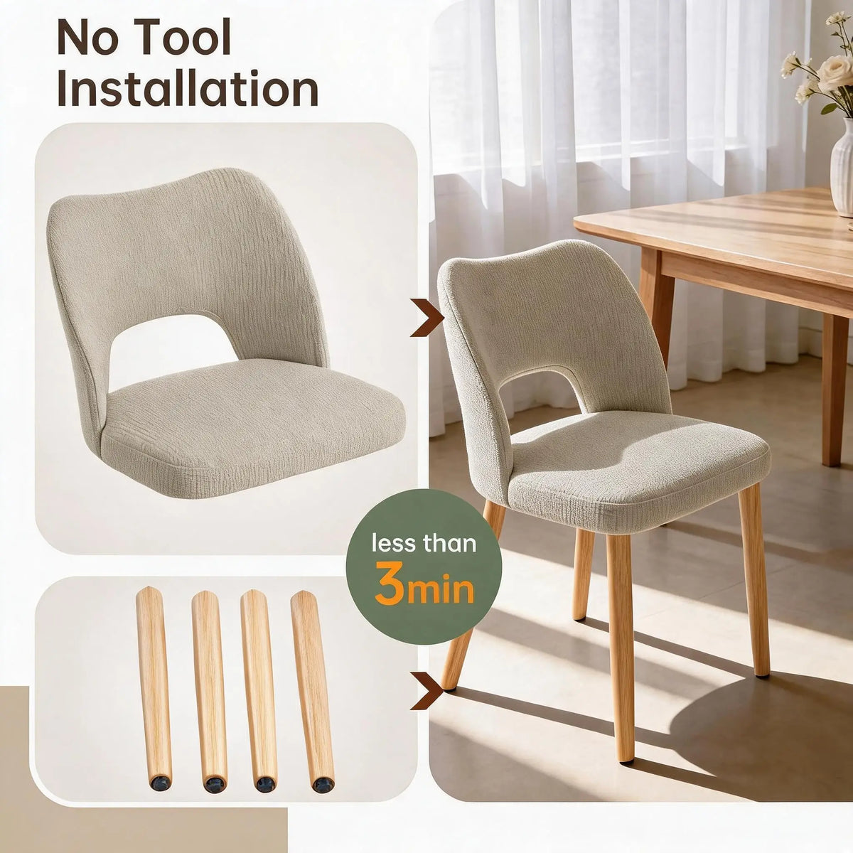 HiMiss Modern Upholstered Dining Chairs With Wooden Legs