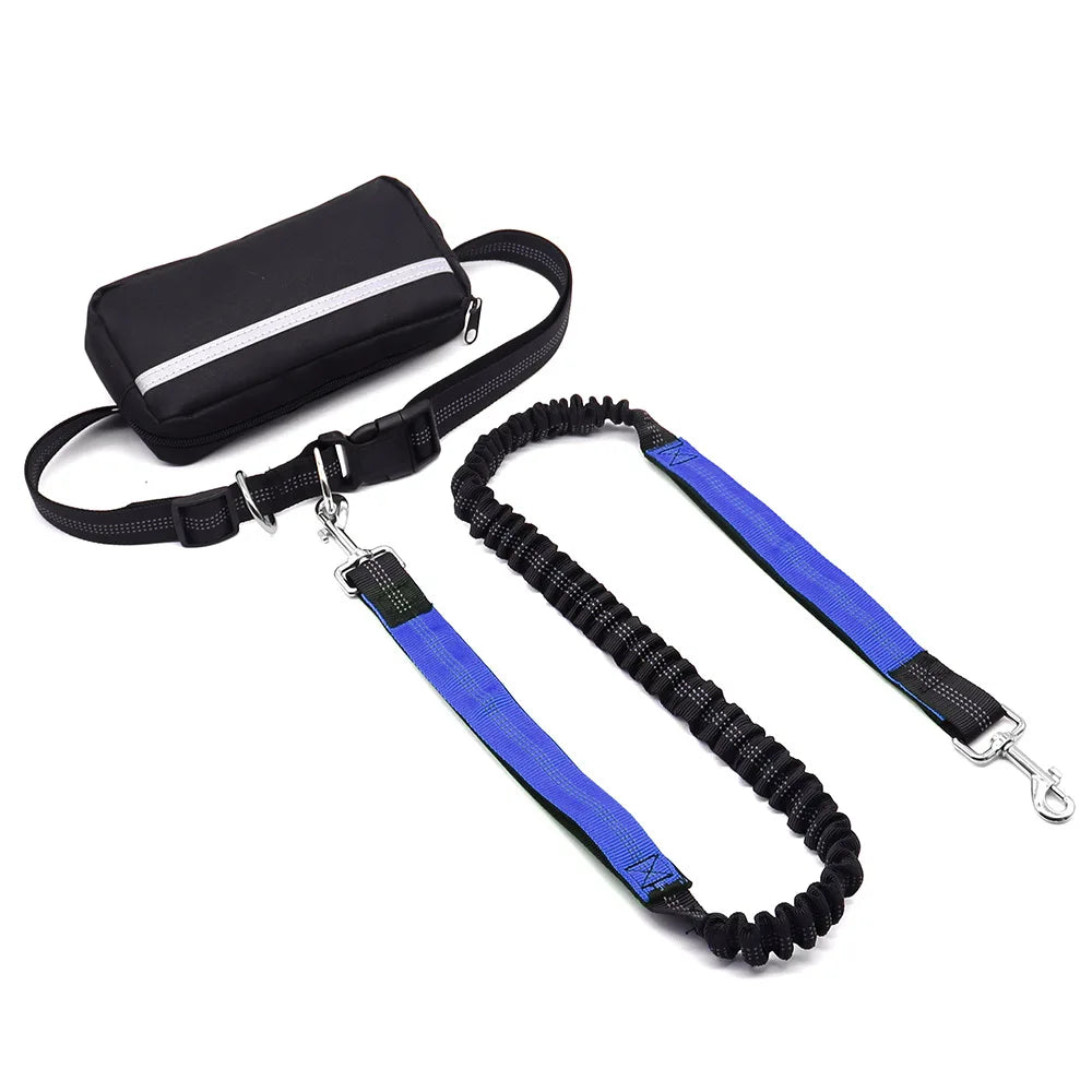 Hands Free Dog Leash With Reflective Waist Belt And Pouch