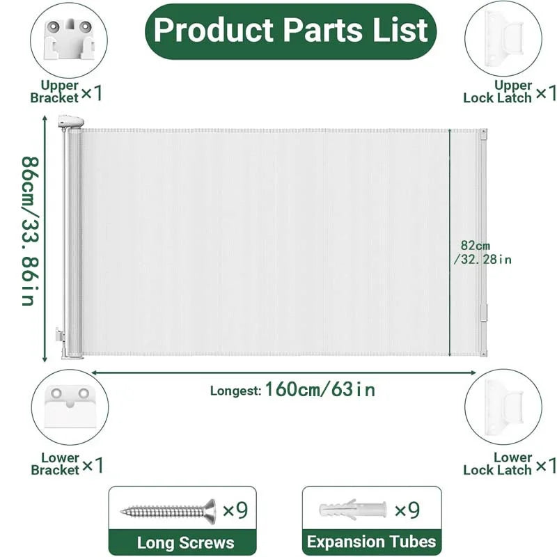 Booteely Retractable Pet Gate With Double Lock Mesh Safety Barrier