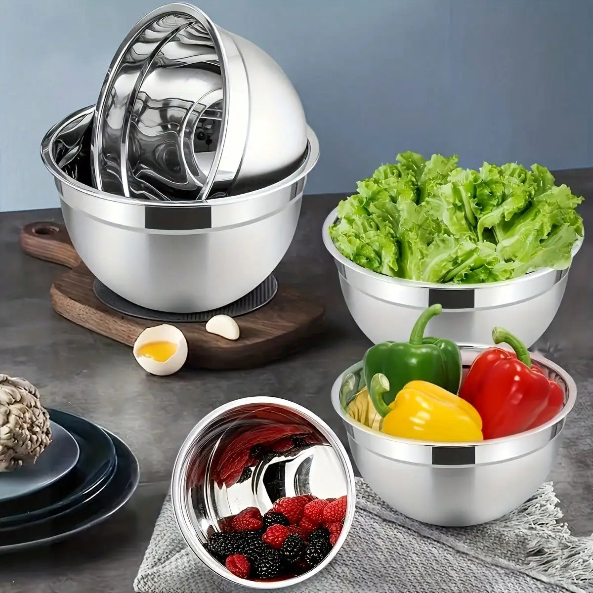Stackable Stainless Steel Mixing Bowls With Lids And Grater Attachments