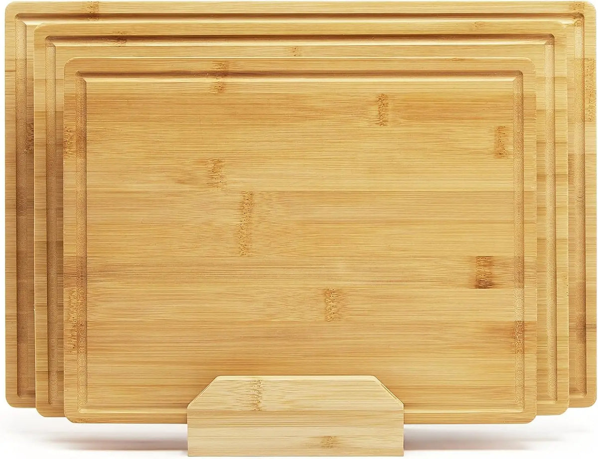 Three Piece Bamboo Cutting Board Set With Kitchen Stand
