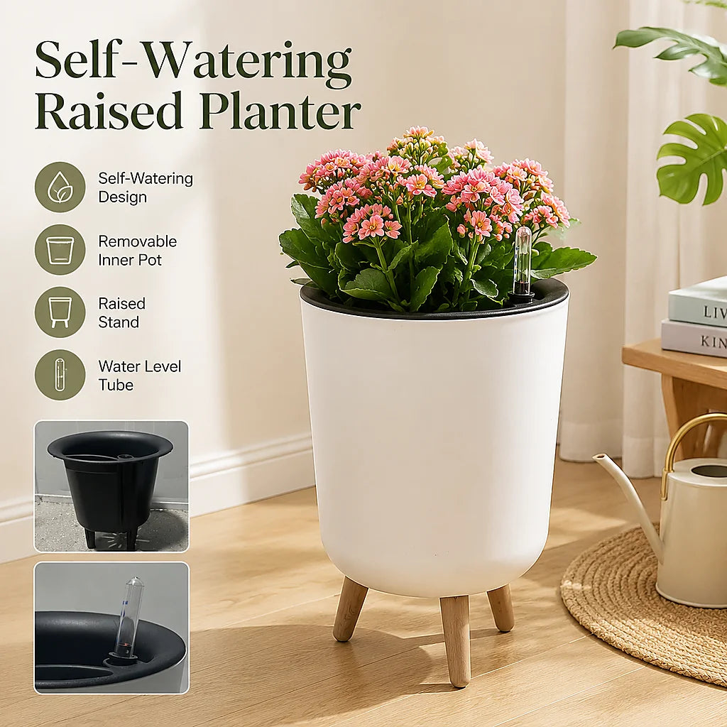 Modern Self Watering Elevated Planter With Clear Water Level Indicator