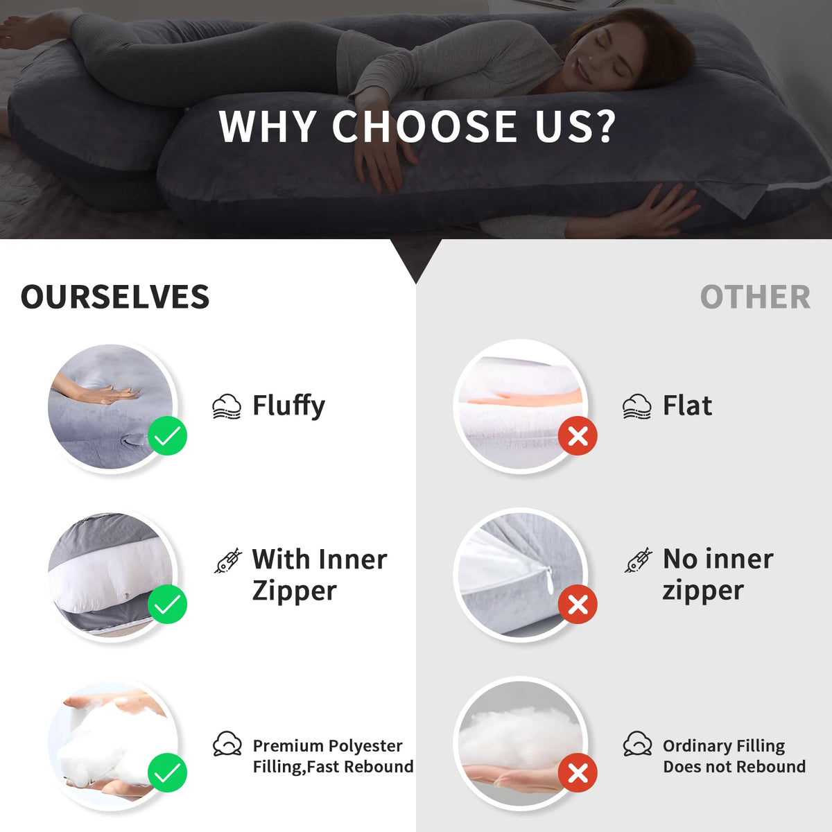 Premium G Shaped Full Body Maternity Pillow With Memory Foam