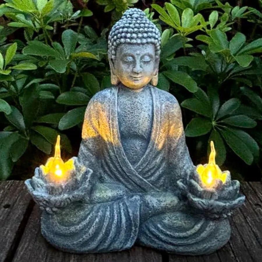 Solar Powered Flickering LED Buddha Statue For Home Decor