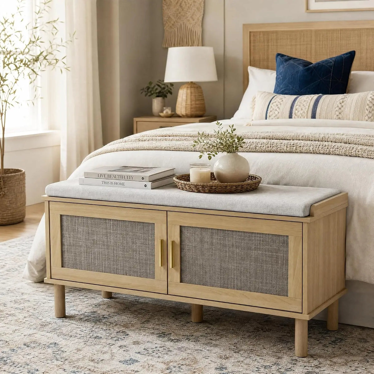 Garvee Cushioned Shoe Storage Bench With Adjustable Shelves