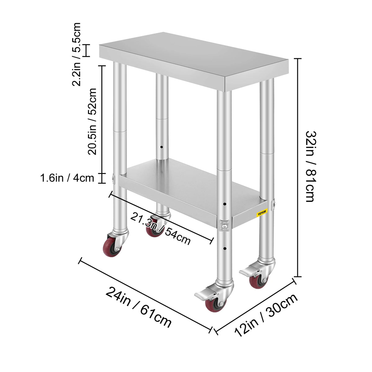 SucceBuy Stainless Steel Prep Table With Four Caster Wheels