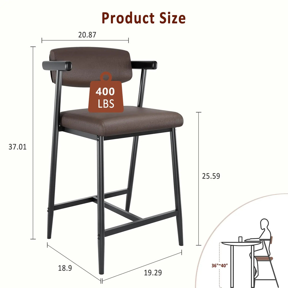 HiMISS Counter Height Bar Stools Set With Arms And Footrest