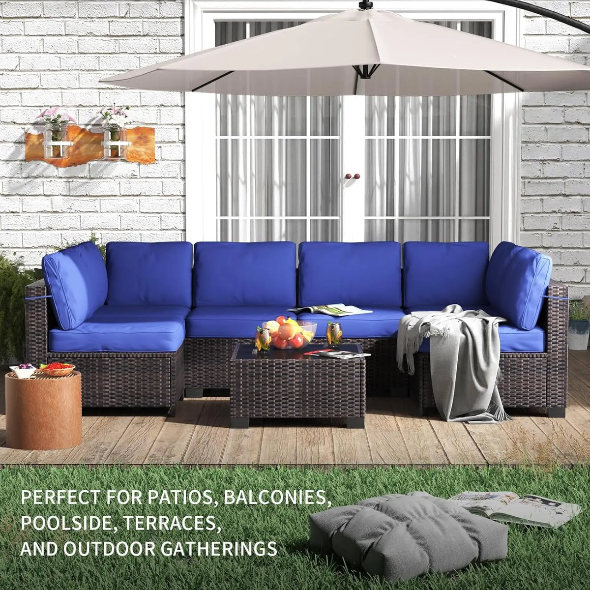 HiMiss Seven Piece Modular Outdoor PE Rattan Sectional Sofa Set