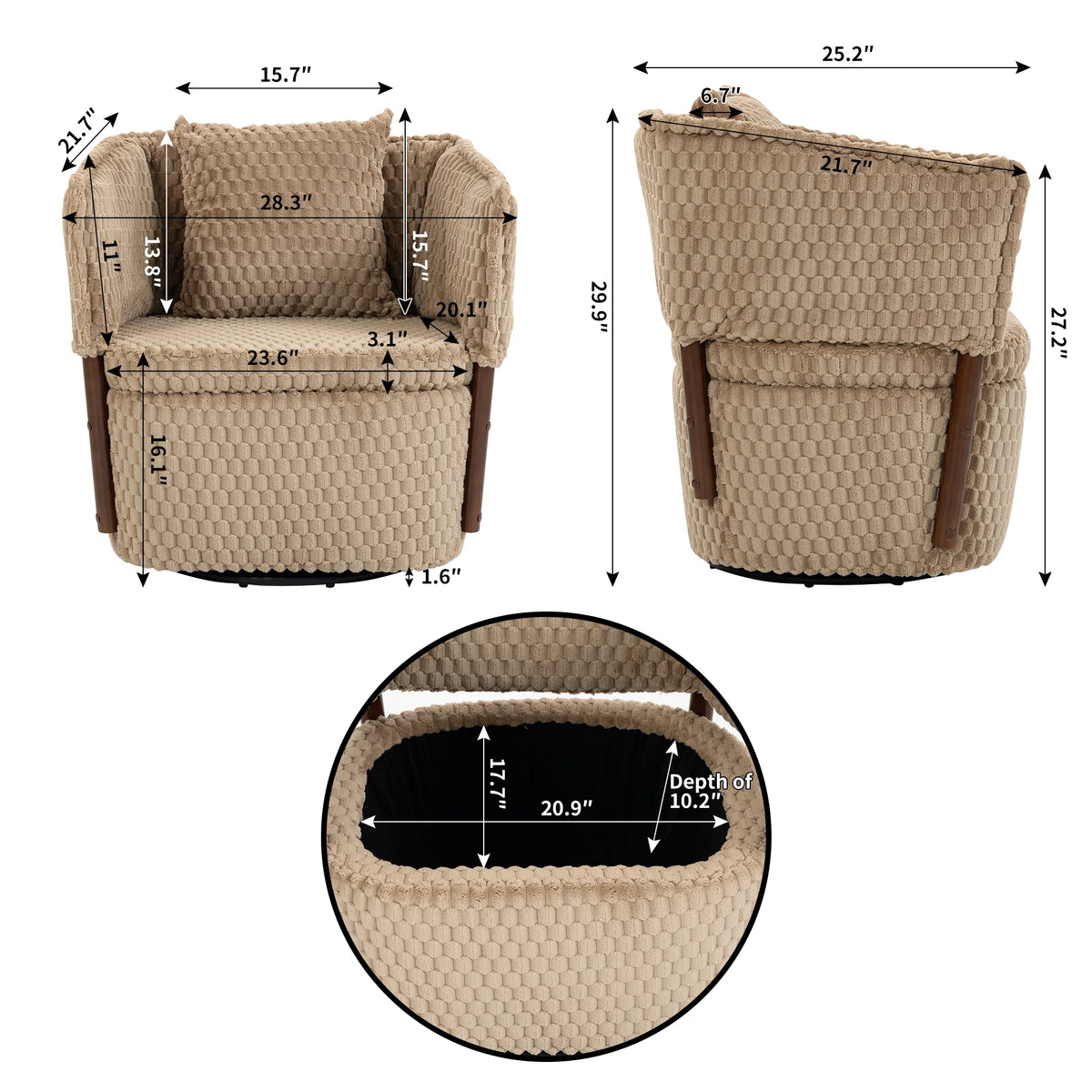 Modern Rotating Storage Sofa With Wooden Frame And Cushions