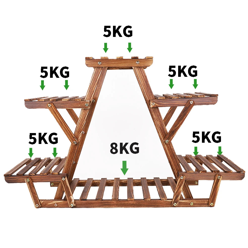 Triangular Corner 6 Tier Wooden Plant Stand Flower Display Rack